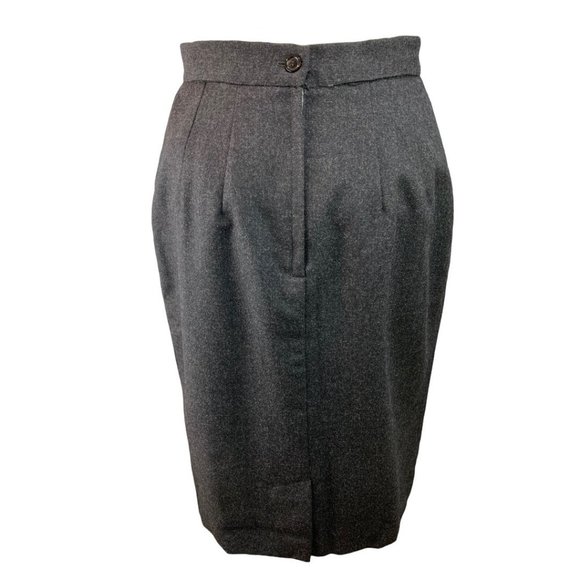 6 Casual Corner 100% Pure Wool Pleated Lined Back Zipper Button Skirt Grey Vinta - Picture 11 of 11